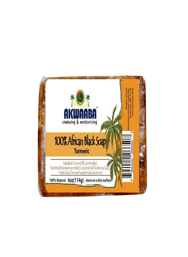 AKWAABA African Black Soap with Turmeric | 4 oz | Cleansing Bar for Face & Body - Image 1